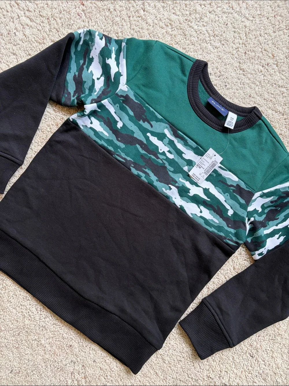 The Children's Place Boys' Green Camo Panel Sweatshirt NWT
